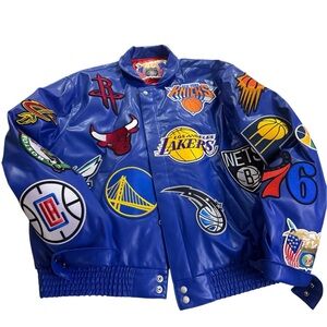 Blue NBA Patchwork Leather Jacket